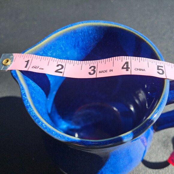 Vintage 2003 Pigeon River Pottery Handmade Blue Marble Glazed 7 Inch Pitcher - Picture 12 of 16